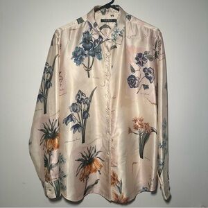 Ralph Lauren Floral Garden Art To wear Lagenlook Satin Button Down Blouse XL
